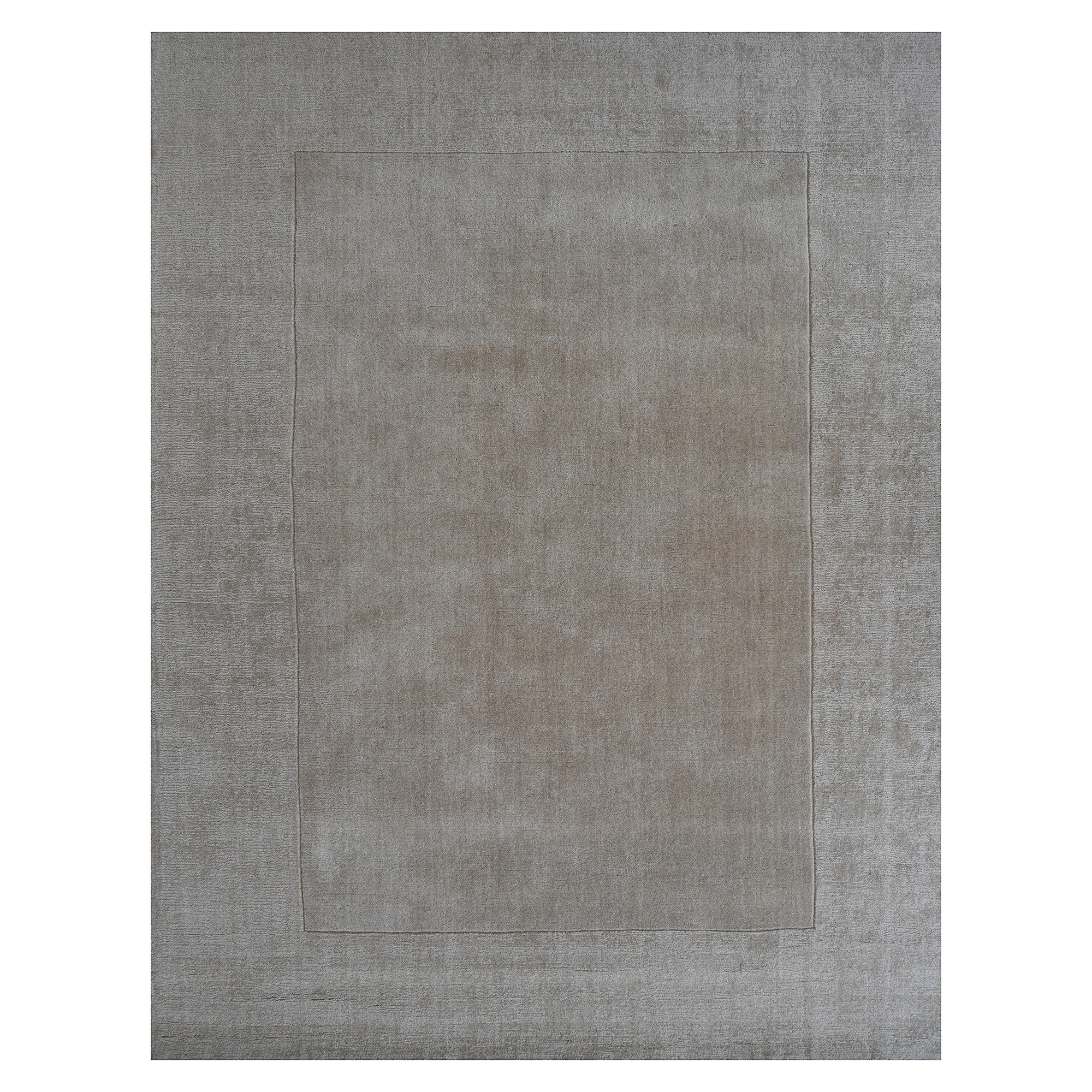 Handloom Plain Carved Border Wool Rugs In Beige